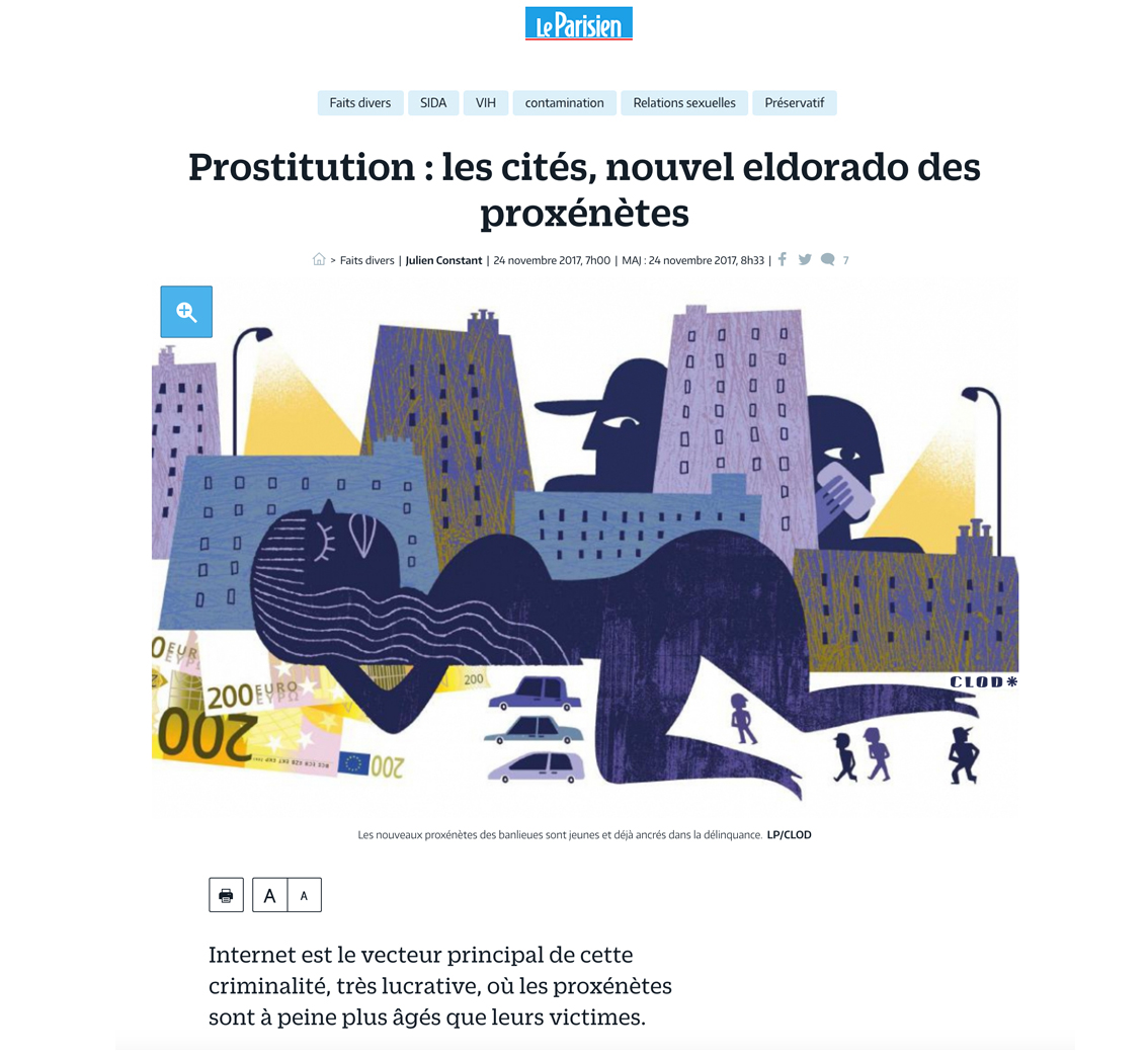 Clod illustration Le Parisien fait-divers prostitution : les cités, nouvel eldorado des proxénètes