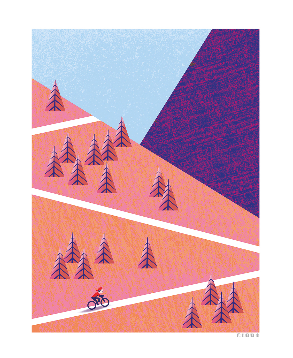 Clod illustration tirage d'art PapaPaper vélo en montagne