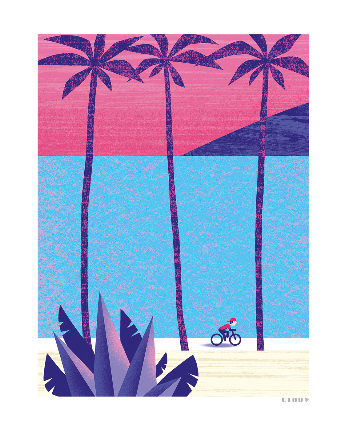 Clod illustration tirage d'art PapaPaper vélo en Californie