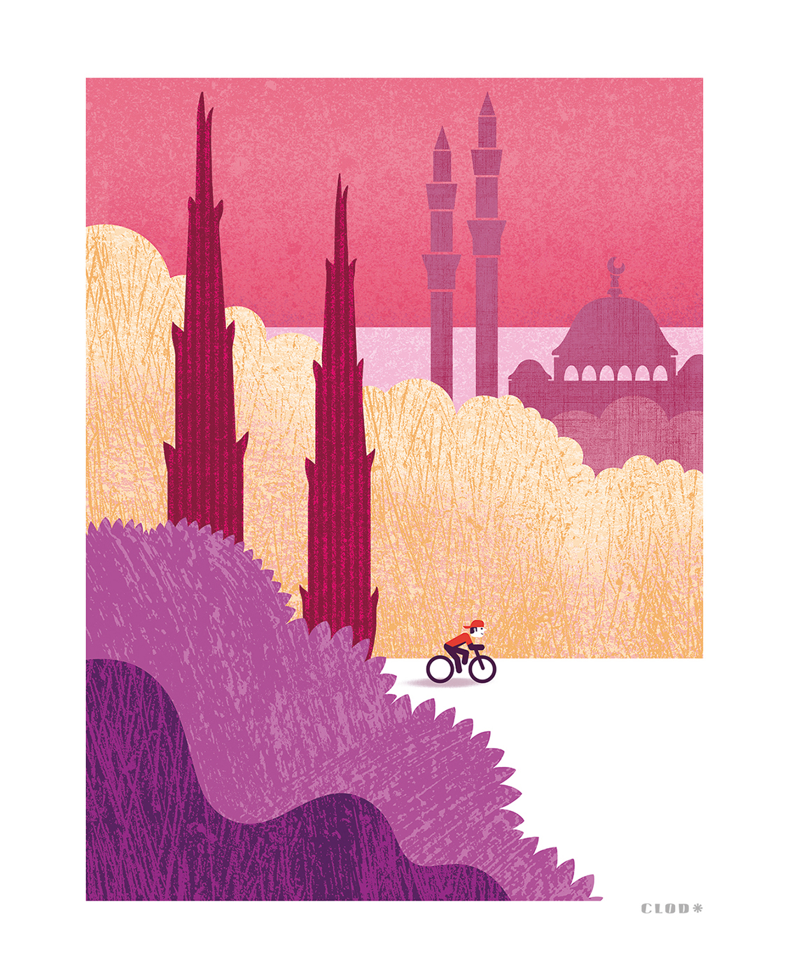 Clod illustration tirage d'art PapaPaper vélo à Istanbul