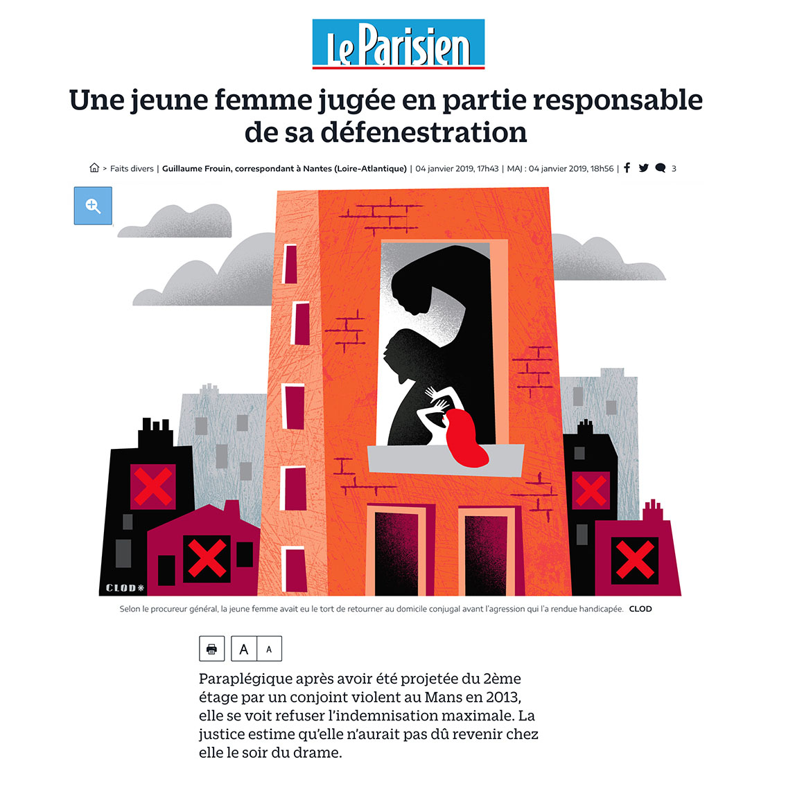 Clod illustration Le Parisien fait-divers violence conjugale