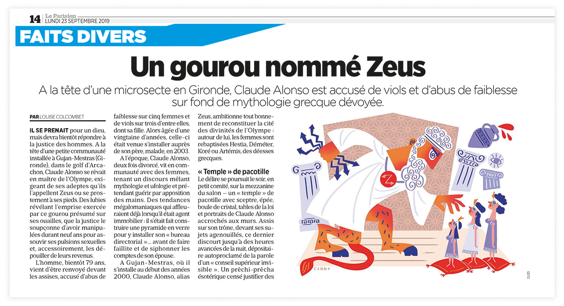 Clod illustration Le Parisien fait-divers Le gourou Zeus