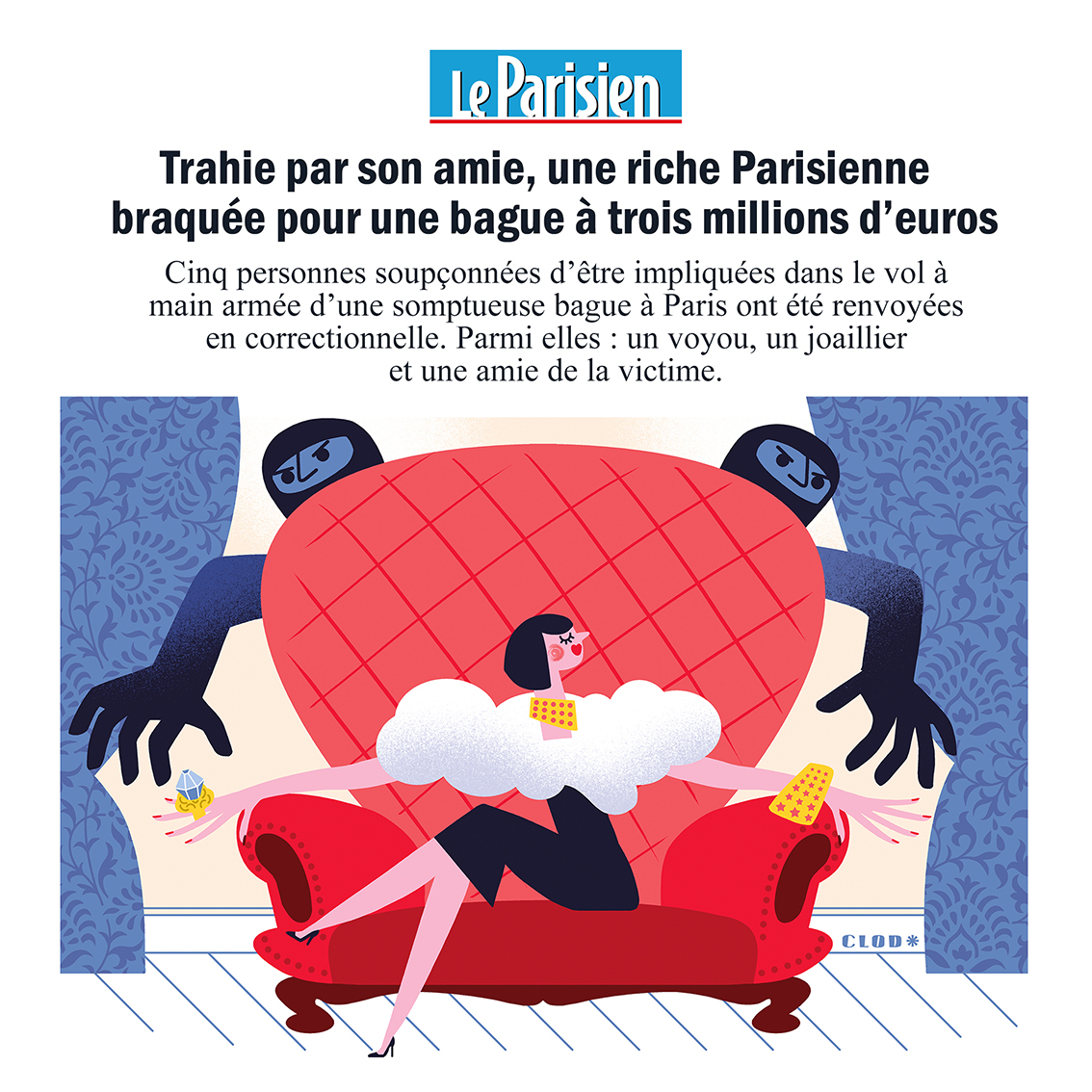 Clod illustration Le Parisien article Diamant, braquage et trahison