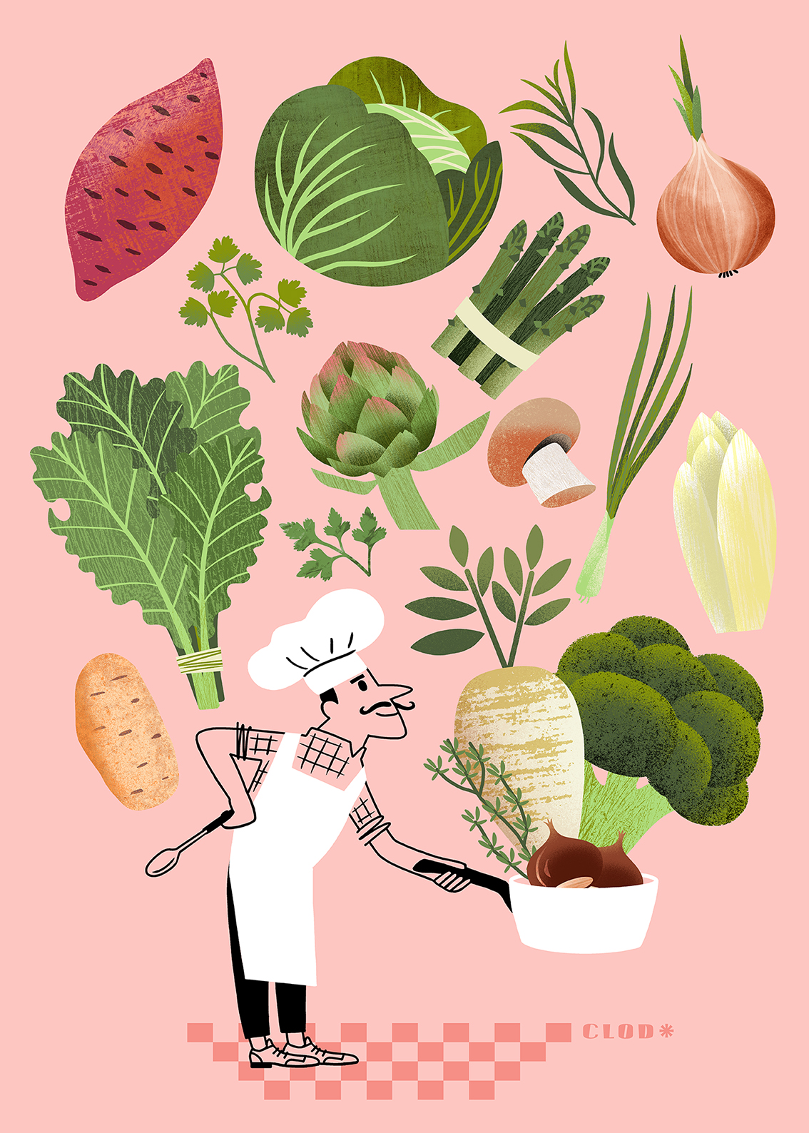Clod illustration cuisiner des légumes
