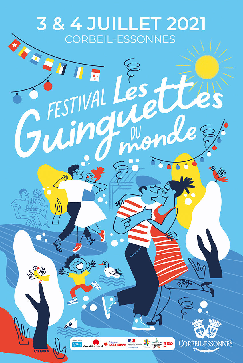 Clod illustration affiche Festival les guinguettes du monde à Corbeil-Essonnes
