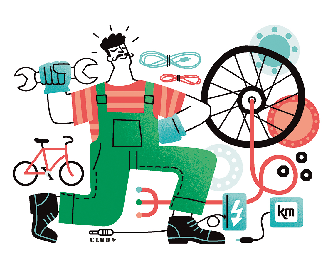 Clod illustration magazine 60 Millions de Consommateurs numéro 580 de mai 2022 : Les vélos électriques valent ils le coût ?